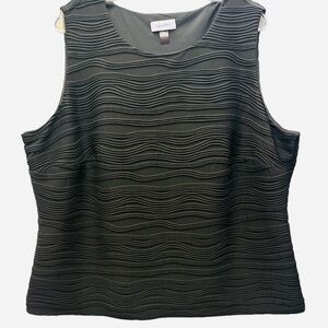 Calvin Klein Women's Black Wavy Textured Stripe Scoop Neck Top Blouse XXL, 2XL